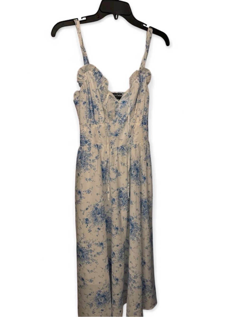 Floral Bustier Midi Dress in Cream and Blue